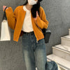 Autumn Winter Short Knitting Cardigan Women Solid Color Long Sleeve Round Neck Sweater Jacket Casual Zipper Sweater Coats