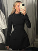 Sexy Slim Mini Dress For Women Two Pocket Spring Autumn Long Sleeve A-line Solid Club Party Dress Elegant Female