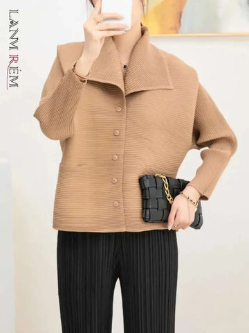 Short Jacket For Women Spring Casual Temperament Loose Large Lapel Single Breasted Pleated Coat 2DA8011