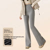 Winter High Waist Flared Pants Women Tummy Control Velvet Bell Bottom Trousers Thick Warm Wide Leg Pants Casual Streetwear Fashi
