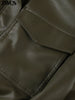 Vintage Zippers Short Leather Jackets Women's Casual Lapel Button Pockets Full Sleeve Coat Autumn Lady Chic Streetwear
