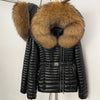 Oftbuy Winter Real Fox Fur Collar Coat Women Duck Down Jacket Female PU Leather Belted Hooded Warm Duck Down Parka Outerwear