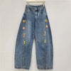 Chic Y2K Style Metal Decoration Washed Blue Women's Stacked Jeans Pants For Woman Clothing Wide Leg Vintage Denim Trouserso