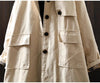 Women Vintage Hooded Button Parkas Plus Cotton Winter Coats Solid Color Patchwork Pockets Warm Long Parkas