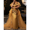 Plus Size Women Mermaid Evening Dress Floral Applique Short Ruffle Sleeve Tulle Formal Wedding Guest Party Dresses