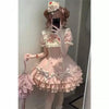 Japanese Sweet Lolita Kawaii Short Dress Women Pink Princess Y2k Bow Ruches Slim Dresses Female Korea Style Design Chic Outfits