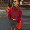 Color Block Cropped Anorak Jacket Women Stand Collar Half Zip Kangaroo Pocket Long Sleeve Jackets Autumn Casual Chic Coat