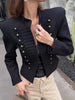 Women's Black Military Cropped Blazer Padded Shoulders Jacket Coat Vintage Stand Collar Gothic Elegant Party Streetwear Jackets