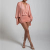 Autumn Chic Deep V-Neck Boho Dress Retro Solid Spliced Flare Sleeve Prom Dress Spring Woman Club Elegant Slim Fit Mini Dress