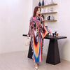 Pleated Printting Batwing Sleeve Dress For Women Spring Autumn Chic V-Neck Loose Famale Clothing 2DB4541