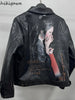Harajuku PU Women Jackets Autumn Winter Clothes Print Vintage Outwear Streetwear BF Casual Y2k Tops Korean Leather Coats
