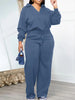 Striped Women's Set V-neck Long Sleeve Sweatshirt and SweatPants Tracksuit Winter Two 2 Piece Set Outfit