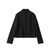 Retro Horn Button Black Jacket For Women Elegant Long Sleeve Stand Collar Coat Spring Chic Lady Street Casual Outerwear