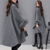 S-5XL Winter Warm Cloak Horn Buckle Woolen Poncho Capes Women Faux Rabbit Fur Dolman Sleeves Loose Long Cappa Coat