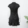 Elegant Floral Jacquard Cheongsam Mini Dress Women Black Ruffle Hem Bodycon Slim Fit Flowy Soft Chic Lady Party Gowns