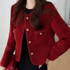 Women's Jacket Spring Autumn Red Tweed Small Fragrance Coat Short Blazers Korean Elegant Female Tops Outerwear