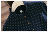 Spring Fall Mori Girl Women Loose Dress Stand Collar Polka Dot Navy Blue Mini Dress Cotton Long Sleeve Short Cute Flannel Dress