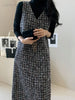Women Dresses Tweed Japanese V Neck All Match Sequined Vestidos Mujer Korean Autumn Robe Femme Chic Clothes