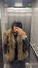 Floral Jacquard Faux Fur Trim Jacket Women V Neck Single Button Long Furry Cuff Cropped Coats Winter Vintage Party Coat