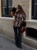 Women Deer Spot Print Faux Fur Cropped Jacket Stand Collar Dark Fur Cuff Button Up Short Coat Vintage Winter Street Outerwear