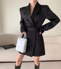 Autumn High end Waist Slim Blazer Jacket Women Casual British Mid Length Black Suit Coat Woman Elegant Chic Office Blazers