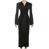 Lace Up Elegant Evening Dress Female Autumn Sexy Deep V Neck Long Sleeve Maxi Dresses Party Slim Commute Long Dress