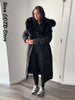Elegant Fur Collar Hood Belt Long Cotton Jacket Women Zipper Drawstring Waist Parka Down Coat Winter Lady Warm Chic Outwear