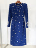 High Street Designer Party Vestido Women's Formal Long Sleeve Beaded Midi Dress