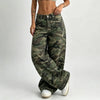 Women Army Green Camouflage Wide Leg Cargo Pants Loose Baggy Casual Streetwear Long Trousers For Ladies Daily Outfit