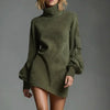 Autumn Retro Solid Suede Mini Short Dresses Sexy Turtleneck Slim Woman Pullover Dress Winter Long Sleeve Pockets Female Clothing