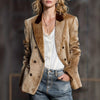 Vintage Leopard Print Velvet Blazer for Women Autumn Winter Contrast Lapel Double Breasted Casual Suit vacation jacket Coat