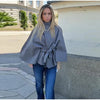 Women's Poncho Coats Vintage Stand Collar Belt Button Lace Up Full Sleeve Overcoat Female Autumn Lady Streetwears
