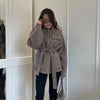 Casual Solid Woolen Loose Coats Women Belt Stand Collar Full Sleeve Zippers Lace Up Coat Female Autumn Lady Outwears