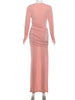Folds Maxi Dress Women o-Neck Full Sleeve Solid Banquet Elegant Vacation Autumn Skinny Casual Simple Vestidos