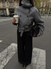 Grey Lace Up Short Woolen Coat Women Chic Solid Stand Collar Double Breasted Pocket Slim Jacket Lady Commute Street Wear