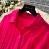 Spring Vintage Loose Dresses Women Lantern Sleeve Turn-down Collar Solid Single Breasted Casual Folds Long Dress