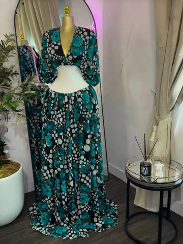 Women Dot Floral Printed Drawstring Ruched Batwing Half Sleeve Corset Maxi Dress Vacation Party Long Dresses Vestidos