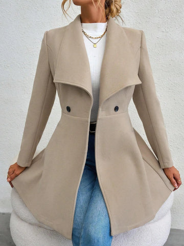 Women's Lapel Button Slim-Fit Wool Coat for Autumn & Winter