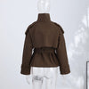 Spring Women's Solid Lace Up Trench Coat Stand Collar Double Breasted Jacket Stylish Lady Long Sleeve Outerwear Street