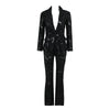 High Street Designer Runway Suit Set Women's Single Button Guipure Lace Blazer Flare Pants Set