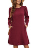 Ladies Knit Dress Bubble Sleeve Long Sleeve Round Neck Casual Loose Autumn Winter Dress with Pockets