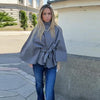 Women's Poncho Coats Vintage Stand Collar Belt Button Lace Up Full Sleeve Overcoat Female Autumn Lady Streetwears