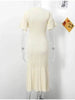 Elegant Knit Dress For Women White Slim O-neck Single Breasted Short Sleeve Long Dresses Female Spring Lady Robe T88X