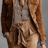 Retro Solid Suede Women's Jackets Outerwears Turn-down Collar Button Workwear Top Long Sleeve Slim Autumn Coat Cardigans