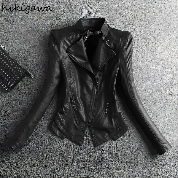 Leather Women's Jacket Autumn Korean Short Slim Bomber PU Jackets Female Zipper Windbreaker Blazer for Women Streetwear