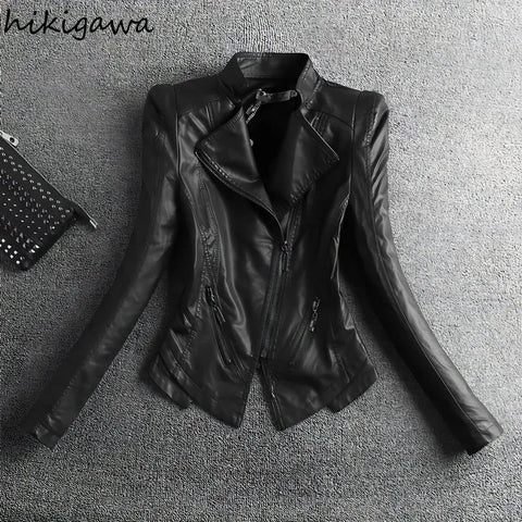 Leather Women's Jacket Autumn Korean Short Slim Bomber PU Jackets Female Zipper Windbreaker Blazer for Women Streetwear