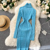 Autumn Winter Twist Women's Wrap Knitted Dresses Long Sleeve Sheath Knitwear Office Bodycon Dress Female
