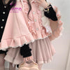 Japanese Harajuku Girls Sweet Bow Fur Ball Plush Cape Coats Women Lolita Kawaii Winter Warm Ponchos Jacket Hooded Cloak