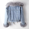 Women Faux Fox Fur Collar Jean Coat Winter Jacket Female Short Warm Parkas Rabbit Hair Lining Outwear Overcoat