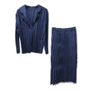 Women's Textured Pleated Blazer Set Elegant Loose Coat And Straight Skirts Lightweight Two Pieces Sets 2DB7888